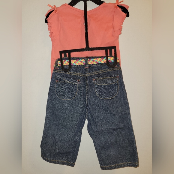 🆕️🐵🌴 Vintage Gymboree Jungle Gem Monkey Outfit Coral Tee Denim Capris 2T Girl - Picture 6 of 7